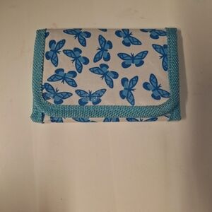 Blue Butterfly Print Trifold Hook and Latch Women's Wallet